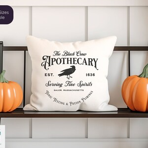 Black Crow Apothecary Halloween Pillow and Insert, Witchy Aesthetic Halloween Home Decoration, Spooky Halloween Lover Gift, Black Crow Gift bild 1