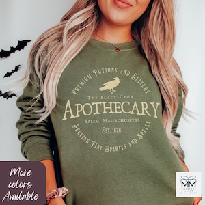 Black Crow Apothecary Sweatshirt for Halloween, Salem Massachusetts Shirt, Spooky Fall Sweatshirt, Witchy Halloween Shirt, Cozy Fall Sweater