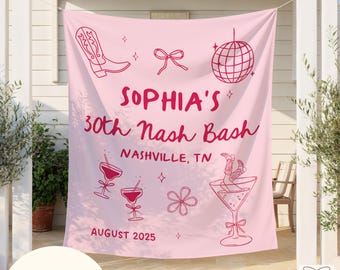 Custom Cowgirl Disco Birthday Banner, Nashville Birthday Party Decor, Country Western Photo Backdrop, Coastal Cowgirl Birthday Wall Tapestry