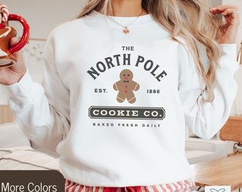 North Pole Christmas Sweatshirt, Vintage Christmas Crewneck Sweater, Christmas Gift, Womens Christmas Shirt, Christmas Cookie Sweatshirt