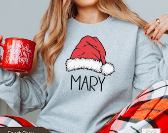 Family Christmas Sweatshirts, Personalized Holiday Group Sweaters With Name, Matching Santa Hat Crewnecks For Families, Christmas Outfit