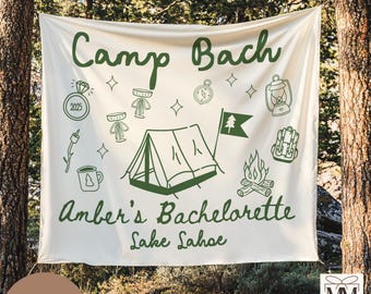 Custom Camping Bachelorette Trip Banner, Camp Bach Party Tapestry, Lake Tahoe Bridal Party Decor, Lake Outdoor Bachelorette Weekend Backdrop