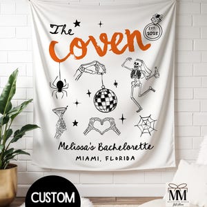 Halloween Bachelorette Banner, The Coven Custom Witch Bach Tapestry, Til Death Do Us Wedding Party Sign Decor, Spooky Wedding Photo Backdrop