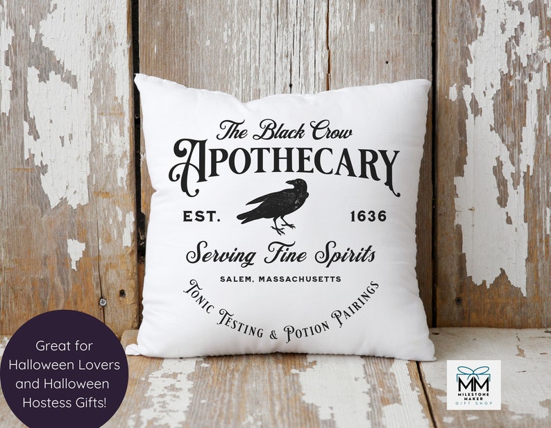 Black Crow Apothecary Halloween Pillow and Insert, Witchy Aesthetic Halloween Home Decoration, Spooky Halloween Lover Gift, Black Crow Gift bild 8