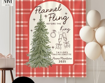 Banner personalizado de despedida de soltera de invierno, letrero de fin de semana de despedida de soltera en cabaña con estampado de franela, tapiz de pared para pijamada de despedida de soltera.