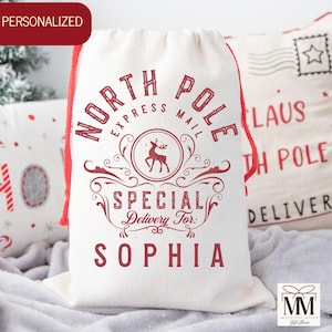 Santa Sack For Kids, Custom Christmas Bag For With Name, North Pole Jumbo Stocking, Santa Delivery Sack, Large Christmas Eve Present Bag
