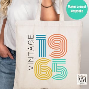 Cadeau 60e anniversaire pour femme, sac fourre-tout en toile vintage 1965, sac cadeau de fête d'anniversaire soixantième groovy rétro pour elle, cadeau d'anniversaire 60e anniversaire pour maman