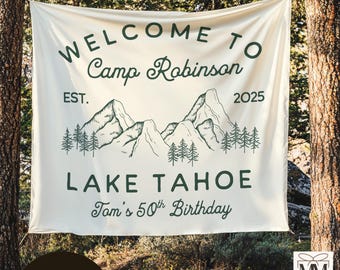 Custom Camping Bachelorette Trip Banner, Camp Bach Party Tapestry, Lake Tahoe Bridal Party Decor, Lake Outdoor Bachelorette Weekend Backdrop