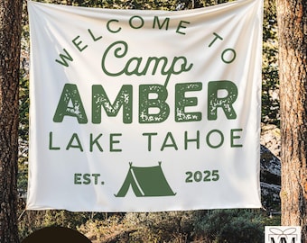 Custom Camping Bachelorette Trip Banner, Camp Bach Party Tapestry, Lake Tahoe Bridal Party Decor, Lake Outdoor Bachelorette Weekend Backdrop