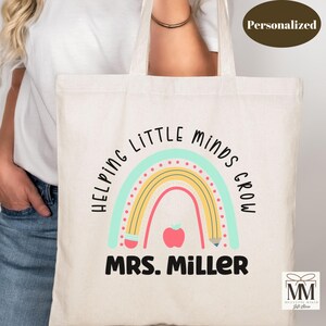 Sac fourre-tout personnalisé pour enseignant, cadeau bohème arc-en-ciel pour enseignant, cadeau de remerciement pour enseignant, sacs fourre-tout pour la rentrée, sac pour enseignant de maternelle