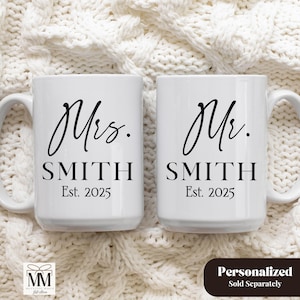 Personalized Bride and Groom Mugs with Wedding Date, Mr and Mrs Mug Set for Wedding Gift, His and Hers Mugs, His and Her Engagement Gift