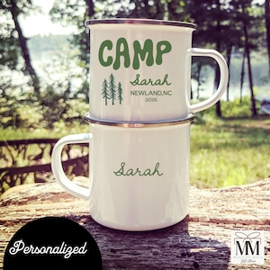 Custom Camp Bachelorette Enamel Mug, Camping Theme Girls Weekend, Lake Tahoe Bach Club, Campfire Cup Lake Bridal Favor, Family Adventure Mug