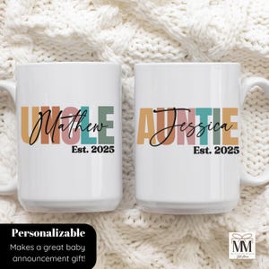 Personalized Auntie and Uncle Mug, Custom Gift for New Aunt and Uncle, New Auntie Gift, New Uncle Mug, Promoted to Aunt Uncle Announcement