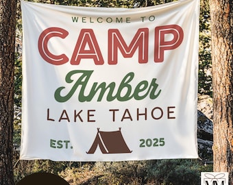 Custom Camping Bachelorette Trip Banner, Camp Bach Party Tapestry, Lake Tahoe Bridal Party Decor, Lake Outdoor Bachelorette Weekend Backdrop