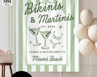 Custom Bikinis and Martinis Bachelorette Banner, Beach Bach Photo Backdrop, Coastal Bridal Party Decor, Last Splash Girls Weekend Tapestry