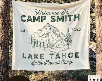 Custom Camping Bachelorette Trip Banner, Camp Bach Party Tapestry, Lake Tahoe Bridal Party Decor, Lake Outdoor Bachelorette Weekend Backdrop
