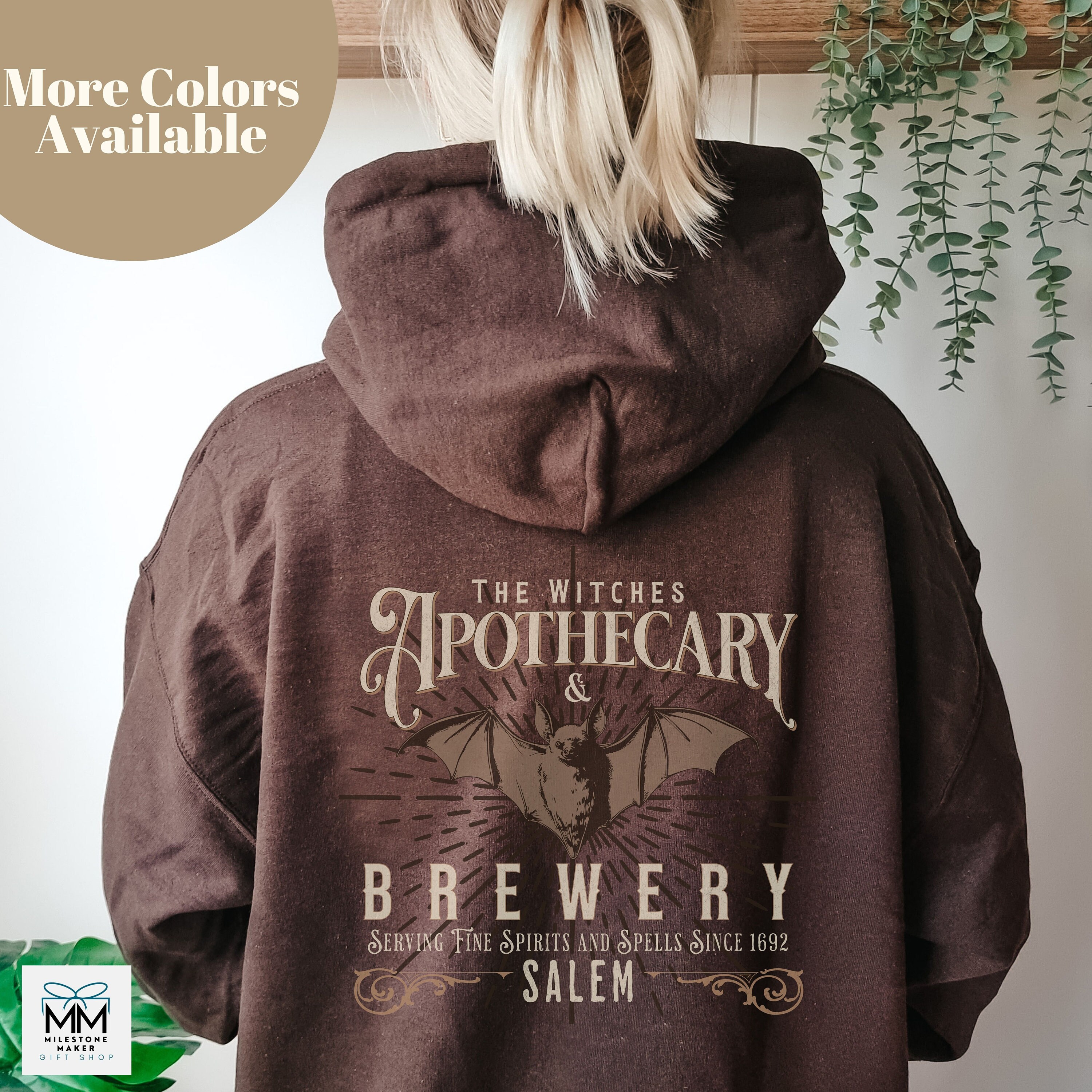 Vintage Aesthetic Halloween Witch Hoodie, Salem MA Apothecary Hooded Sweatshirt, 1692 Salem Grunge Witch Shirt, Salem Brewery Witchy Shirt