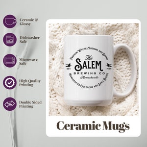Taza de bruja de Halloween, taza de café de la cervecería de Salem, Massachusetts, regalo para amantes de Halloween, regalo para anfitrionas de fiestas de Halloween, taza de bruja espeluznante imagen 2