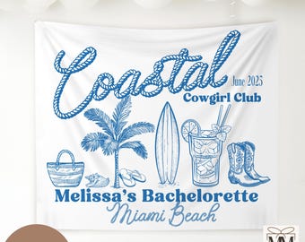 Tapeçaria para despedida de solteira com tema de caubói costeiro, banner de parede com tema de praia de caubói, decoração para despedida de solteira com tema de praia no estilo faroeste, painel de fundo para festa de noivado, decoração para festa de despedida de solteira