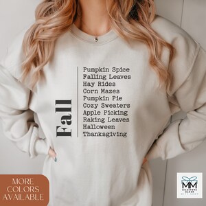 Fall Favorite Things Sweatshirt, Fall Words Shirt, Cozy Fall Sweater, Autumn Outfit, Fall Crewneck, Thanksgiving Gift, Womens Fall Shirt