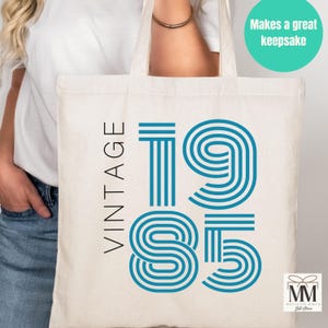 40th Birthday Gift For Women, 1985 Vintage Canvas Tote Bag, Fortieth Birthday Party Gift Bag, 40th Bday Gift For Her, Retro 1985 Cotton Tote