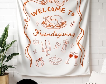 Pancarta personalizada para fiesta de Acción de Gracias, cartel de bienvenida para cena de Acción de Gracias con amigos, tapiz personalizado dibujado a mano para fondo de fotos de reunión familiar de otoño