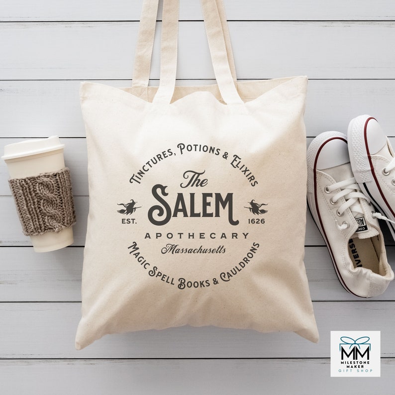 Salem Apothecary Tote Bag for Halloween, Spooky Candy Bag for Kids, Witchy Halloween Party Gift Bag, Witch Candy Bag for Trick or Treating afbeelding 10