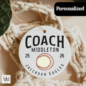 Baseball Coach Ornament, Personalized Coach Thank-You, 2025 Coach Keepsake, Custom Gift From Softball Team, Senior Coach Christmas Gift