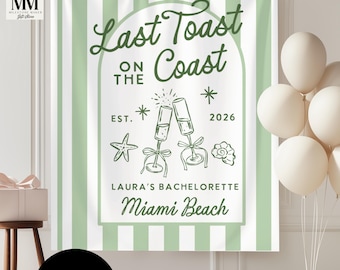 Coastal Bachelorette Tapestry, Last Toast on the Coast Banner, Beach Party Decor