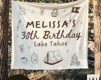 Custom Camping Bachelorette Trip Banner, Camp Bach Party Tapestry, Lake Tahoe Bridal Party Decor, Lake Outdoor Bachelorette Weekend Backdrop
