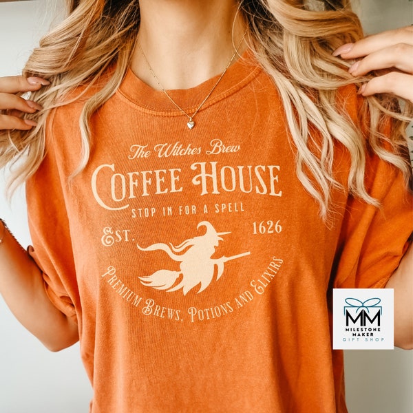 Witch Halloween Shirt, Witches Brew Coffee House, Comfort Colors Halloween T-Shirt, Women's Fall Tee, Witchy Shirt, Salem Witch TShirt