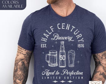 50th Birthday Shirt for Him, 1976 Vintage T-shirt, Beer Lover Mens Funny Fiftieth Gift for Husband