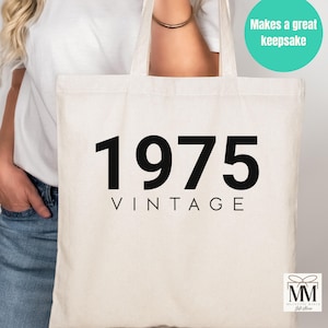 50th Birthday Gift For Women, 1975 Vintage Canvas Tote Bag, Fiftieth Birthday Party Gift Bag, 50th Bday Gift For Her, 50th Birthday Bag