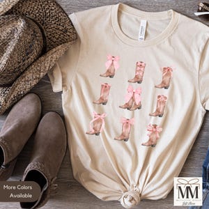 Pink Cowgirl Coquette TShirt, Soft Girl Aesthetic Bows, Country Western Graphic Tee, Womens Cowboy Boot Graphic Tee, Coquette Western Shirt