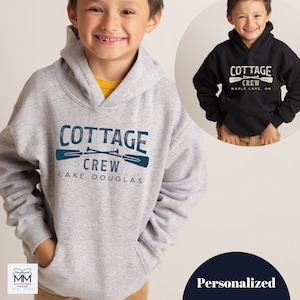 Customized Cottage Crew Hoodie for Kids, Personalized Cottage Weekend Hooded Sweatshirts For Children, Muskoka Cottage, Gift for New Cottage