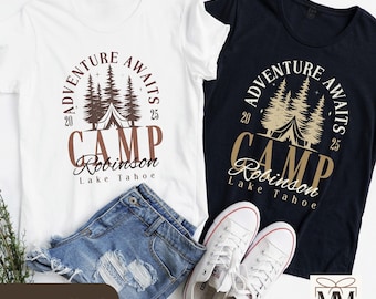 Personalized Family Camping Shirt, Adventure Awaits Matching Travel Camping Tshirt for Family, Camp Crew Outdoor Camp Trip Tee for Families