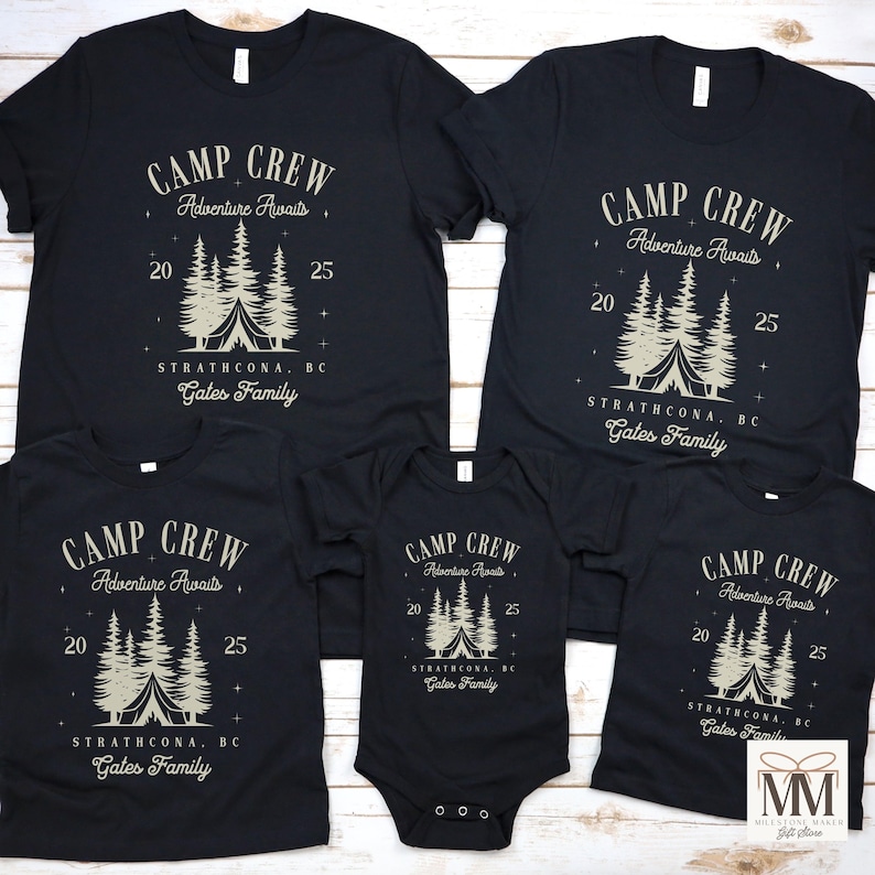 Personalized Family Camping Trip Shirt, Matching Travel Camping Tshirt for Family, Camp Crew Outdoor Family Camp Trip Tee, Adventure Awaits image 1
