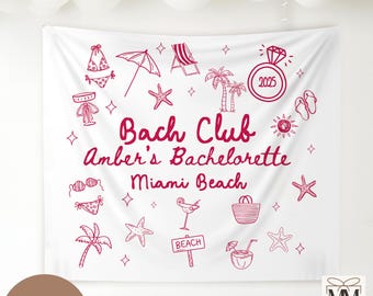 Despedida de soltera personalizada en la playa, decoración para despedidas de soltera en Miami, pancarta para despedida de soltera costera, telón de fondo para despedida de soltera en la playa, decoración para la fiesta nupcial en el club de despedida de soltera.