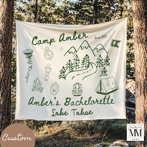 Custom Camping Bachelorette Trip Banner, Camp Bach Party Tapestry, Lake Tahoe Bridal Party Decor, Lake Outdoor Bachelorette Weekend Backdrop