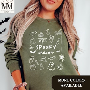 Cute Halloween Sweatshirt, Ghost Lover Halloween Crewneck, Spooky Season Halloween Lover Gift, Whimsical Skull Witch Ghost Doodle Fall Shirt