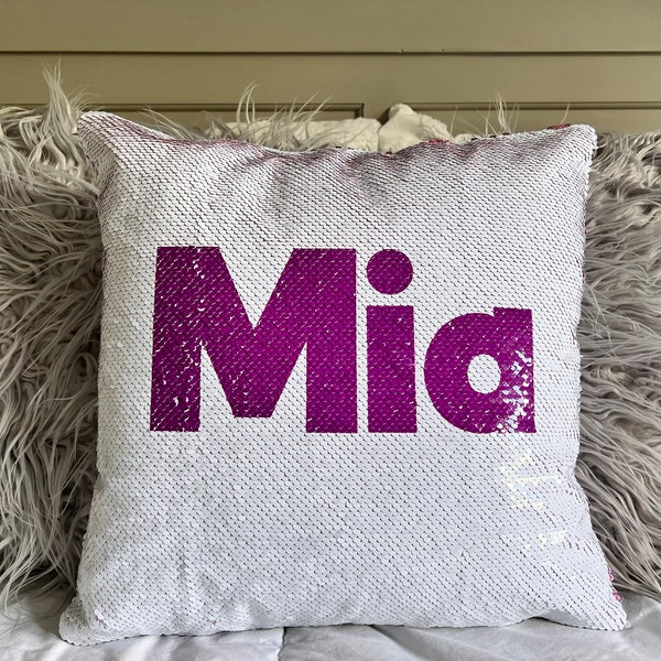 Personalized Pink Reversible Two-Tone Sequin Pillow Cover, Girls Birthday Gift, Pink Room Decor, Unique Gift for Girls, Flip Sequin Pillow