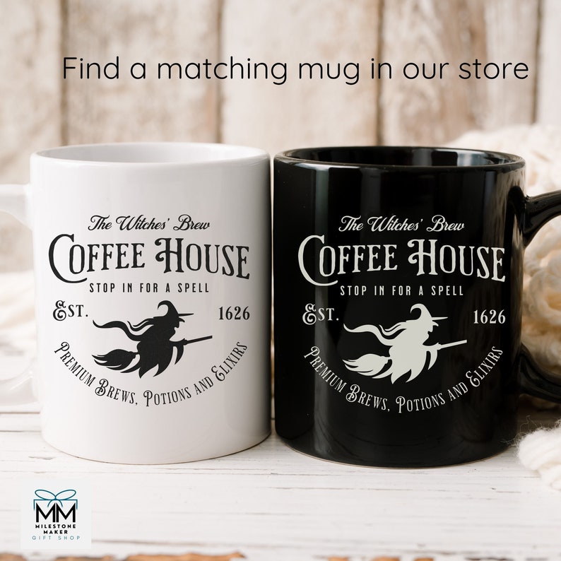 Black Halloween Witchy Mug, Witches Brew Coffee House Mug, Coffee Lovers Halloween Decor, Spooky Fall Coffee Mug Gift, Halloween Lover Gift image 5