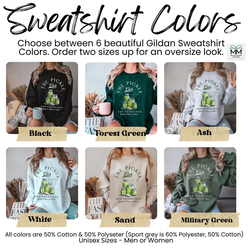 Sudadera con tarro de pepinillos, camiseta de cuello redondo con pepinillos enlatados vintage, regalo para amantes de los pepinillos, The Pickle Club, camiseta con pepinillos Cottage Core, camiseta con pepinillos caseros imagen 2