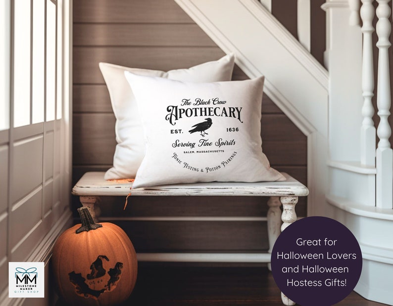 Black Crow Apothecary Halloween Pillow and Insert, Witchy Aesthetic Halloween Home Decoration, Spooky Halloween Lover Gift, Black Crow Gift bild 10