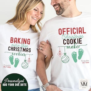 Custom Christmas Pregnancy Announcement Shirt for Couple, Baking More than Cookies Personalized Holiday Pregnancy Reveal, Funny Baby Reveal
