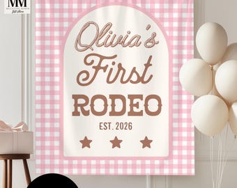 Banner eerste verjaardagsfeestje cowgirl, meisjes roze eerste rodeo pastel western verjaardag wanddecoratie