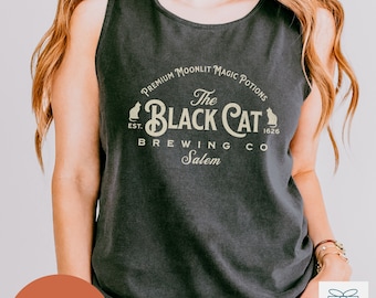 Witchy Halloween Tank Top, Black Cat Brewery Tank, Comfort Colors Tank, Womens Halloween Shirt, Spooky Halloween Witch Shirt, Salem MA Witch