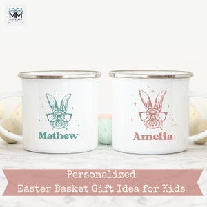 Personalized Kids Easter Gift, Easter Basket Gift for Girls Boys, Custom Easter Bunny Enamel Mug, Easter Decor, Easter Bunny Rabbit Mug Gift