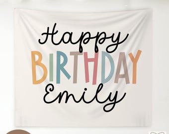 Letrero personalizado de cumpleaños infantil, decoración personalizada estilo boho para la primera fiesta de cumpleaños, tapiz con nombre de feliz cumpleaños, letrero de bienvenida para fotos de cumpleaños