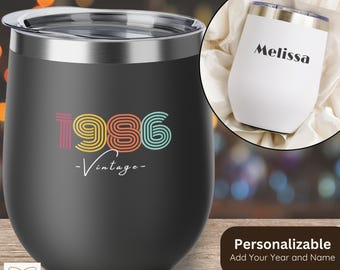 Vintage 1986 Wine Tumbler, Personalized 40th Birthday Gift, Stainless Steel Cup